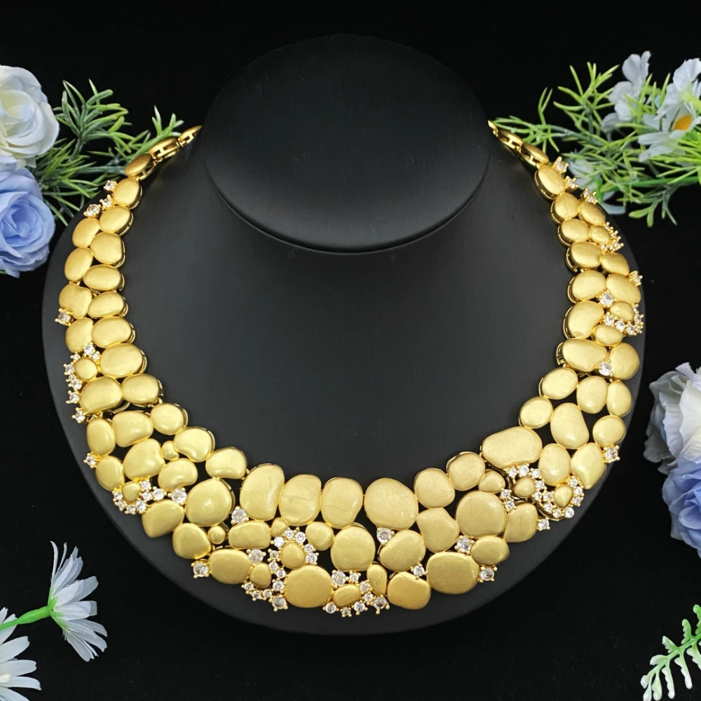 

JRH Luxury Wedding Gift Set Gold Plated Zirconia Jewelry for Nigeria Bride Wedding Necklace Earrings Bracelet Ring Set
