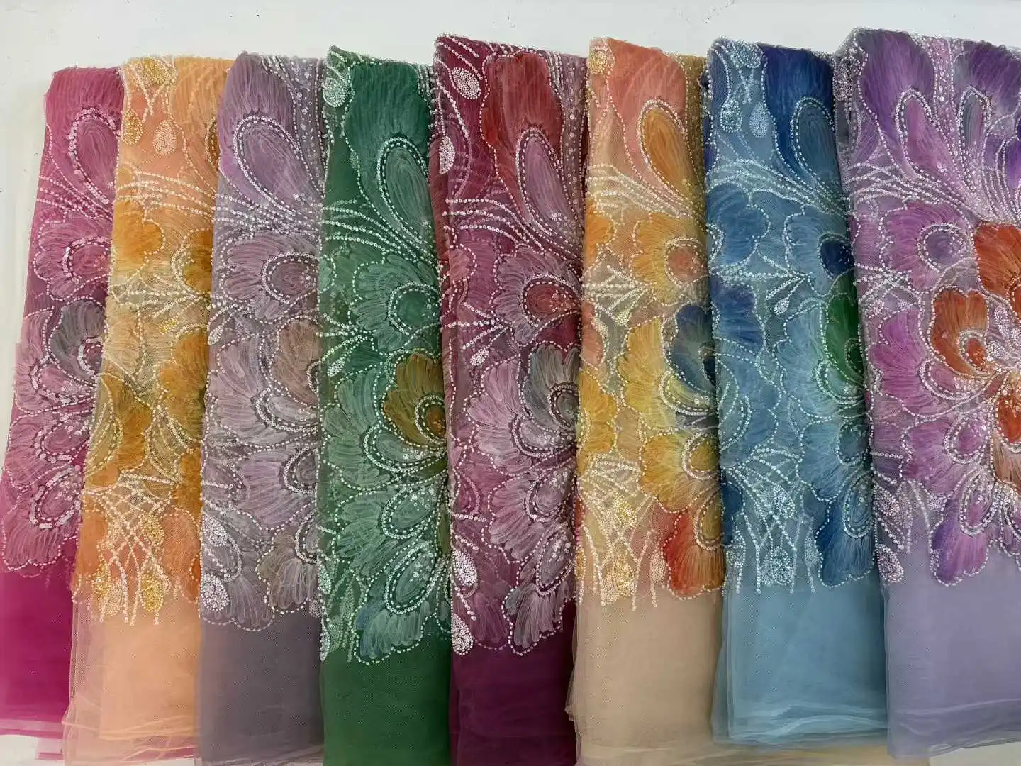 النسيج الأفريقي موضة رائجة البيع ثلاثية الأبعاد التطريز الترتر الدانتيل مع الخرز النسيج النيجيري الغني لفستان الحفلات المسائية #4