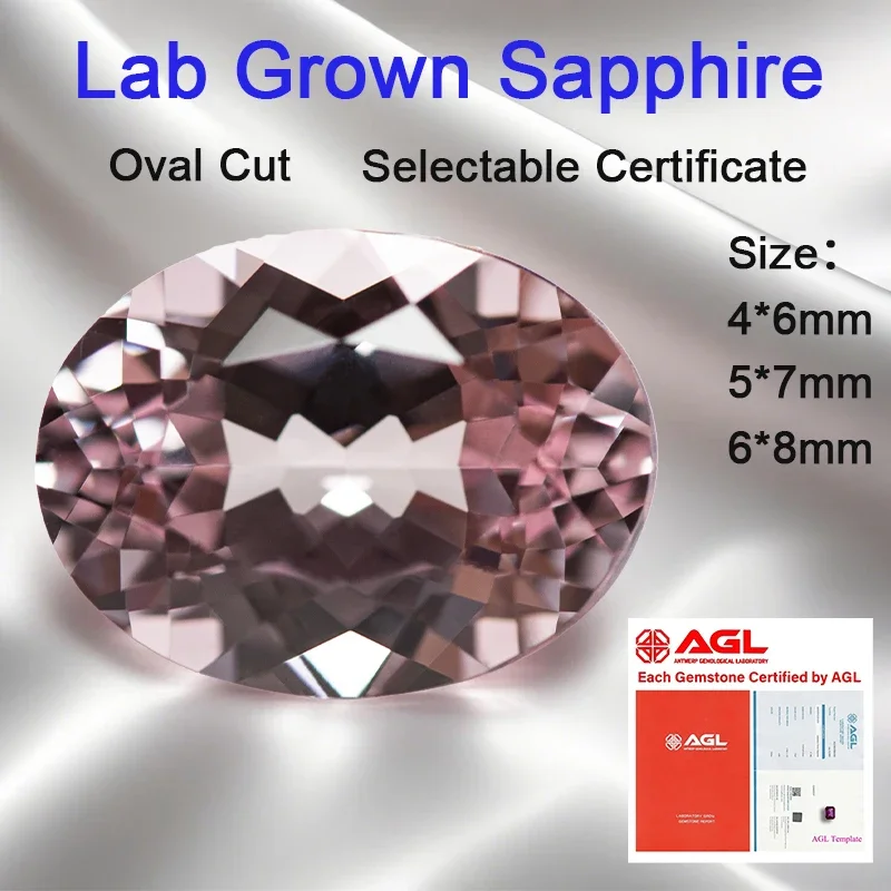 

Lab Grown Sapphire Loose Stone Oval Shape Sakura Pink Color VVS1 Charms Beads for DIY Jewelry Making Selectable AGL Certificate