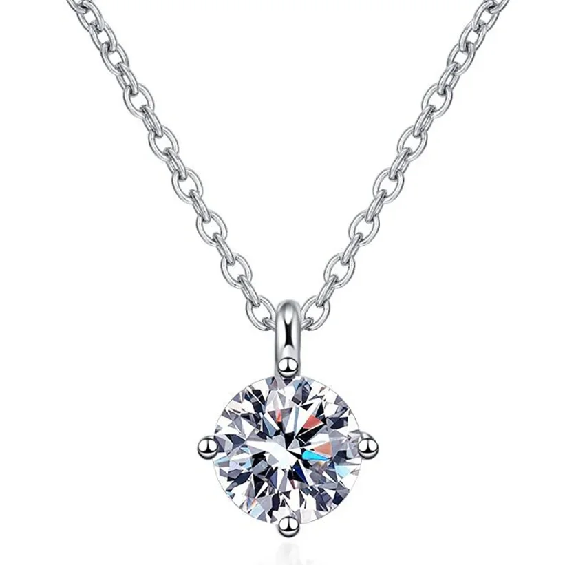 

D Color 1ct/2ct Carat Moissanite Pendant Necklace S925 Sterling Silver Neck Chain Plate Pt950 Jewelry Four Claw Wholesale