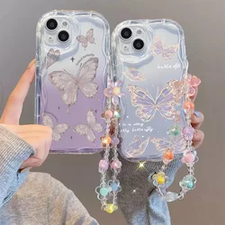 Case For Samsung Galaxy S25 S24 S23 Ultra S22 S21 Plus S20FE S23FE S24FE S21FE A15 cover Wrist Chain Butterfly