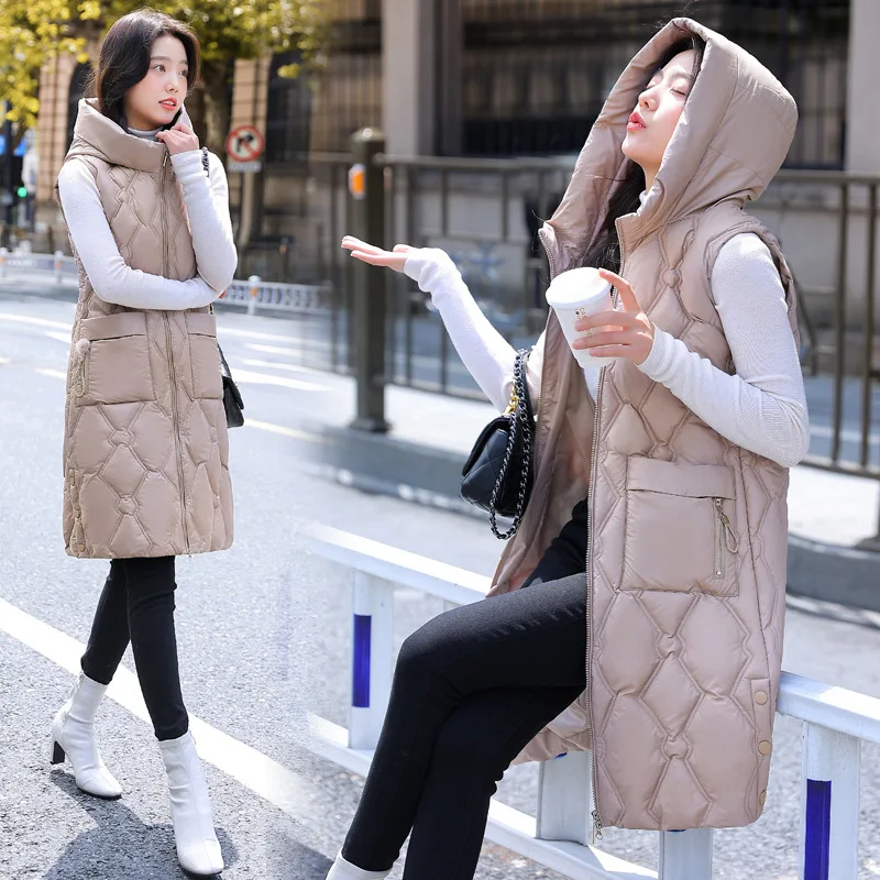 Woman Jacket Vest Down Cotton Vest Women\'s Autumn Winter Loose Sleeveless Jacket Female Padded Long Waistcoat Chaleco Mujer 5XL