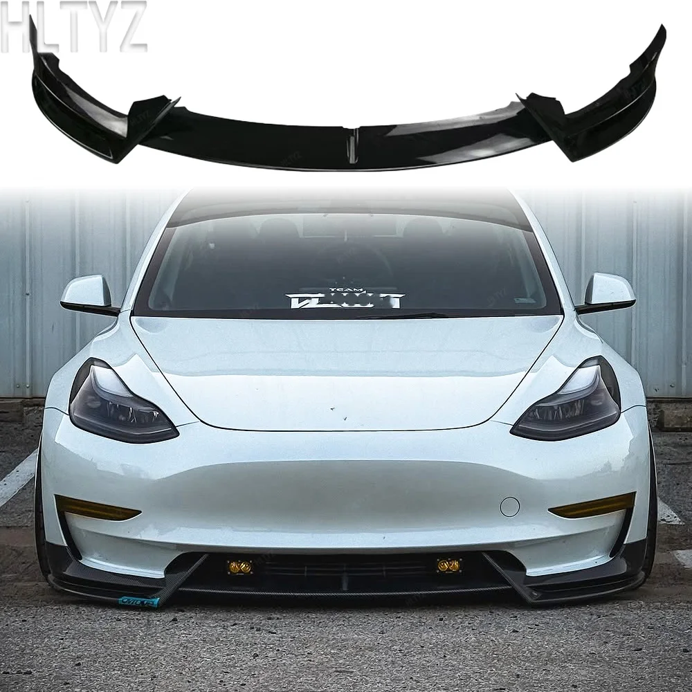 

Спойлер переднего бампера для Tesla Model 3 2016-2023 годов выпуска, карбоновый, черный, в стиле AD, защитный сплиттер.