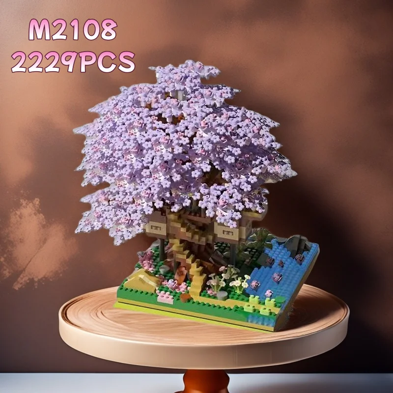 1000+ Teile Kirschblüten-Baumhaus-Bausteine, Heimdekoration, stilvolle Raumverschönerung, Weihnachtsgeschenk (ohne Box) – Detail 3