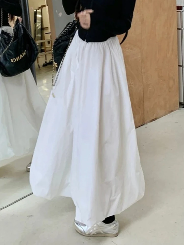 Flared Sporty Style Casual Solid Color Daily Wear Midi Skirts 2026 Autumn New High Waist A-line Women Bud Skirt