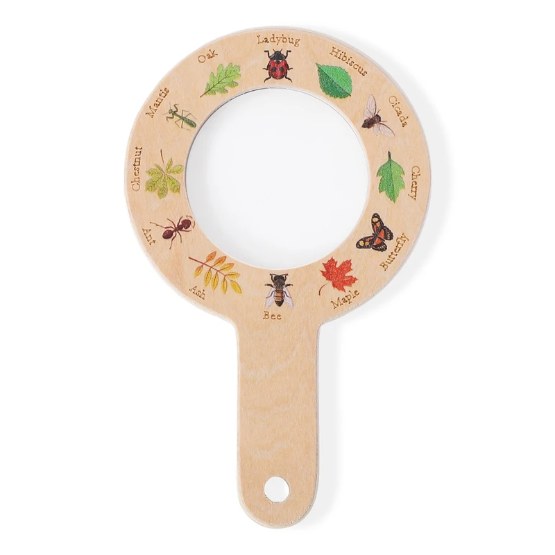 عدسة مكبرة تحت عنوان أوراق الأطفال هي لعبة استكشاف الطبيعة مصممة خصيصًا للأطفال الصغار مصنوعة من البلاستيك أو الخشب الآمن