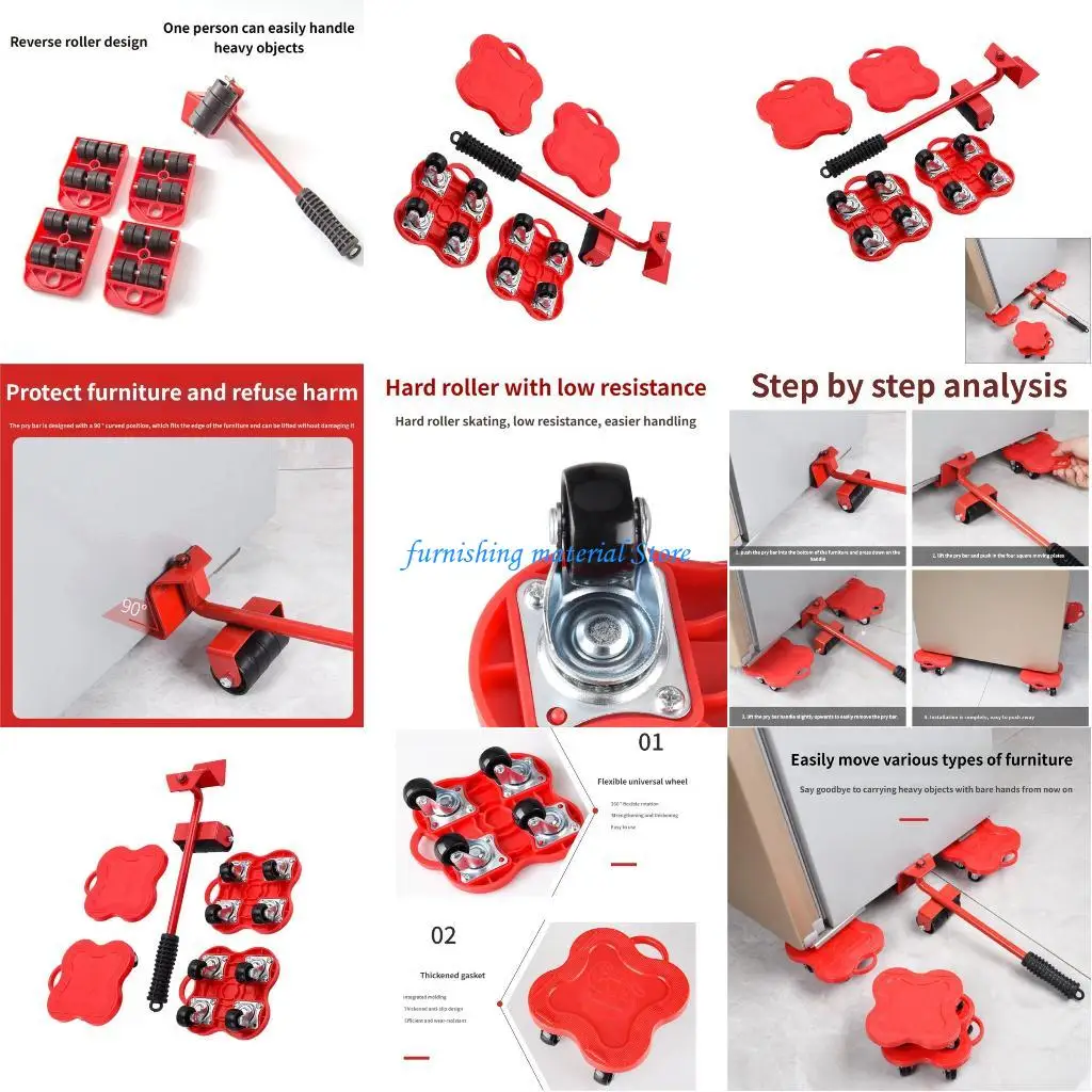 

Y5GD Multipurpose Wheel Movers Sliders Set with Effortless Gliding for Moving Heavy Objects Quick Assembly Moving Device