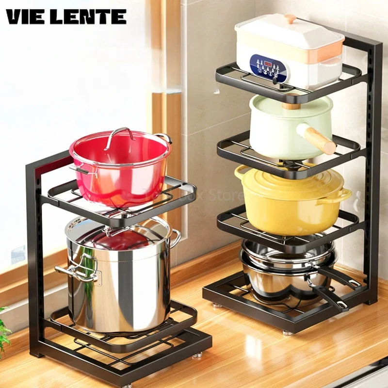 Kitchen Shelves Multi-Layer Pot Storage Rack,Adjustable Cabinet Under Sink Pan Rack, Holder Stainless Household Bowls Organize