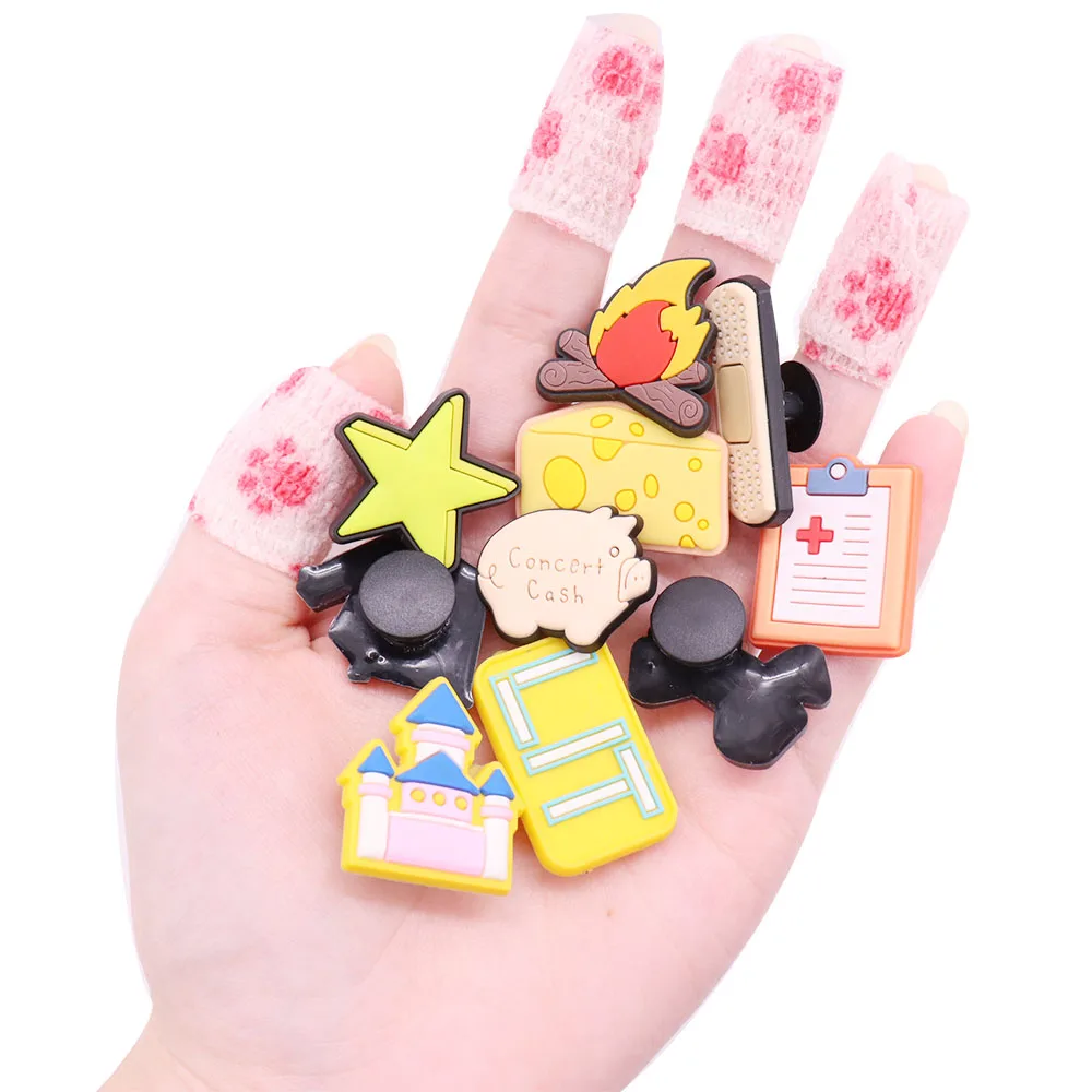 Wholesale 50pcs PVC Shoe Charms Yellow Star Castle Tent Fire Pile Accessories Kids Shoe Ornament Fit Hot Gift DIY Party Gift