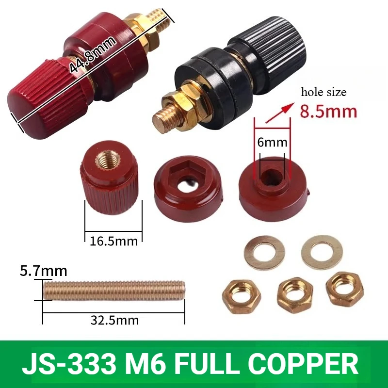 2PCS JS-333/555/107 M6/M8/M10 Inverter Terminal Clamp JS-910A/999A/999B M4/M5 High Current Pure Copper Terminal Round Terminal
