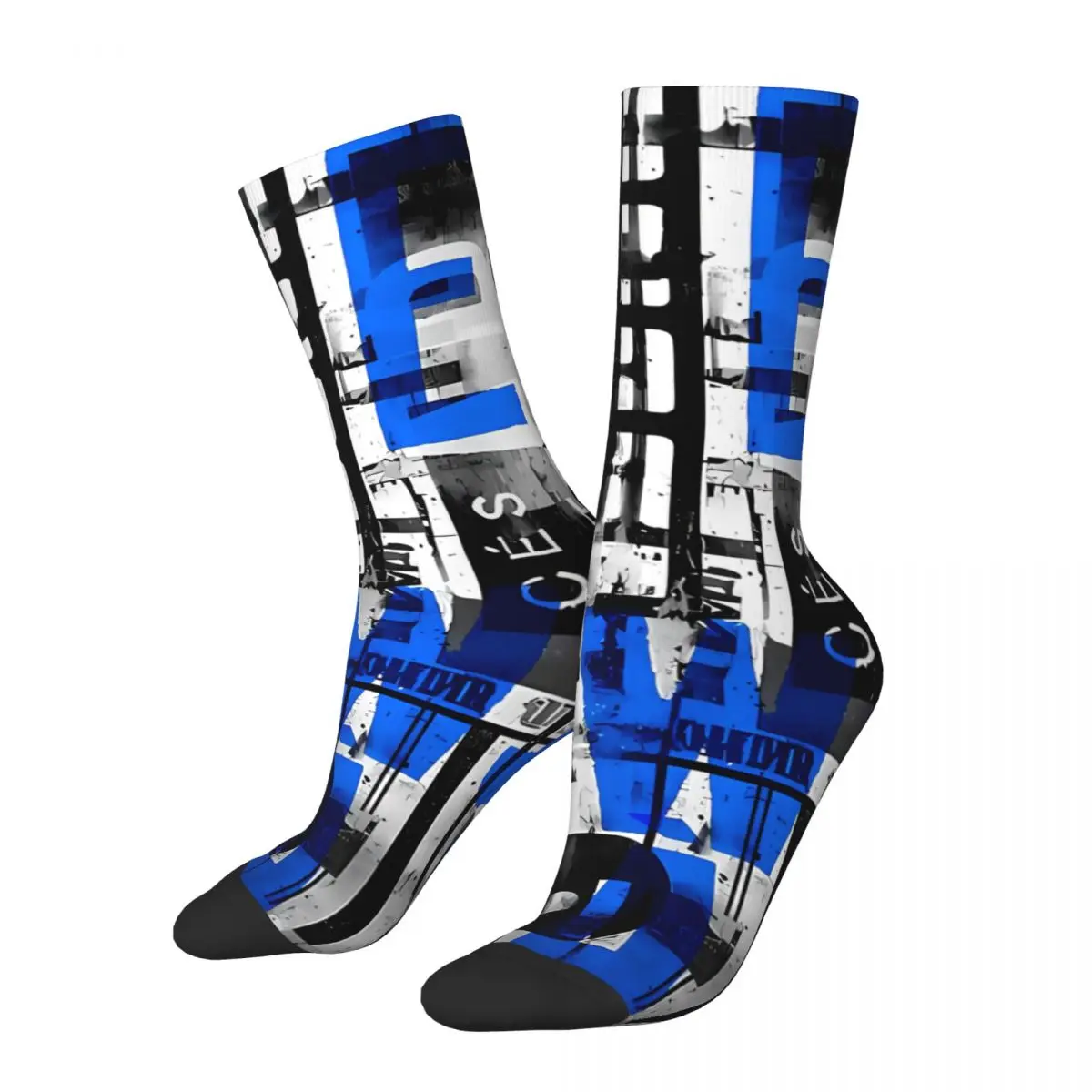 

Vintage Grunge Typo Street Art Black And White With Blue Men's Socks Harajuku Pattern Printed Happy Crew Sock