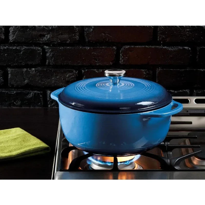 Lodge 6 Quart Enameled Cast Iron Dutch Oven with Lid – Dual Handles – Oven Safe up to 500° F or on Stovetop - Use to Marinate