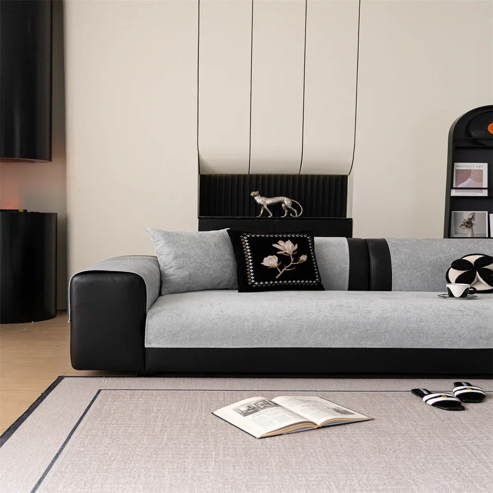 Retro Chenille Sofa Cushion Cover Universal Non-Slip Fixed Straight Row All-Seasons Slipcover for Home Comfort