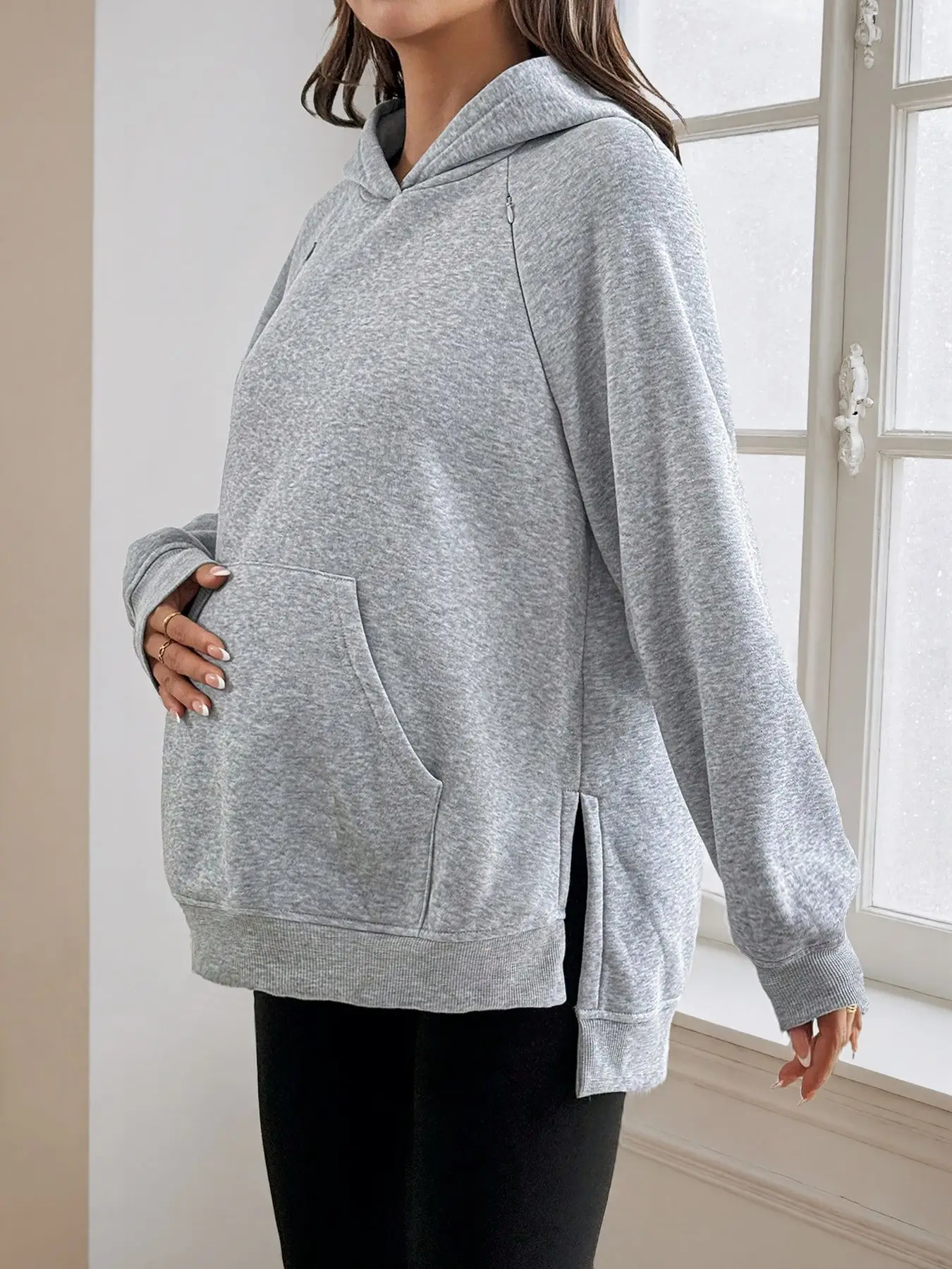 Maternity Breastfeeding Top Kangaroo Nursing Shirts Autumn Winter Fleece Pregnant Women Long Sleeve Lactation Sweatshirt Hoodies