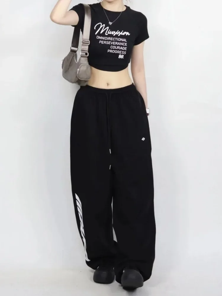 HOUZHOU-pantalones de chándal holgados Vintage para mujer, ropa de calle de gran tamaño, moda coreana, Harajuku, estilo japonés, Hip Hop, Y2k