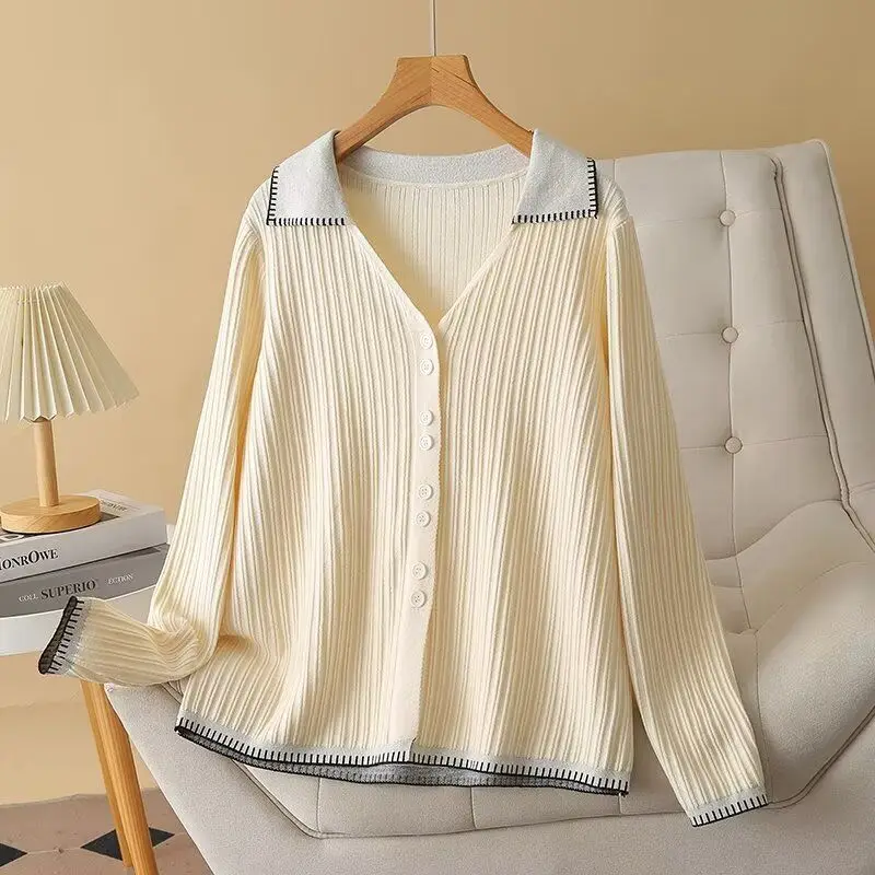 Herbst und Winter Kragen Kontrast Farbe Gestrickte Pullover Vielseitig V-ausschnitt Abnehmen frauen Woolen Gestrickte Pullover Strickjacke Top