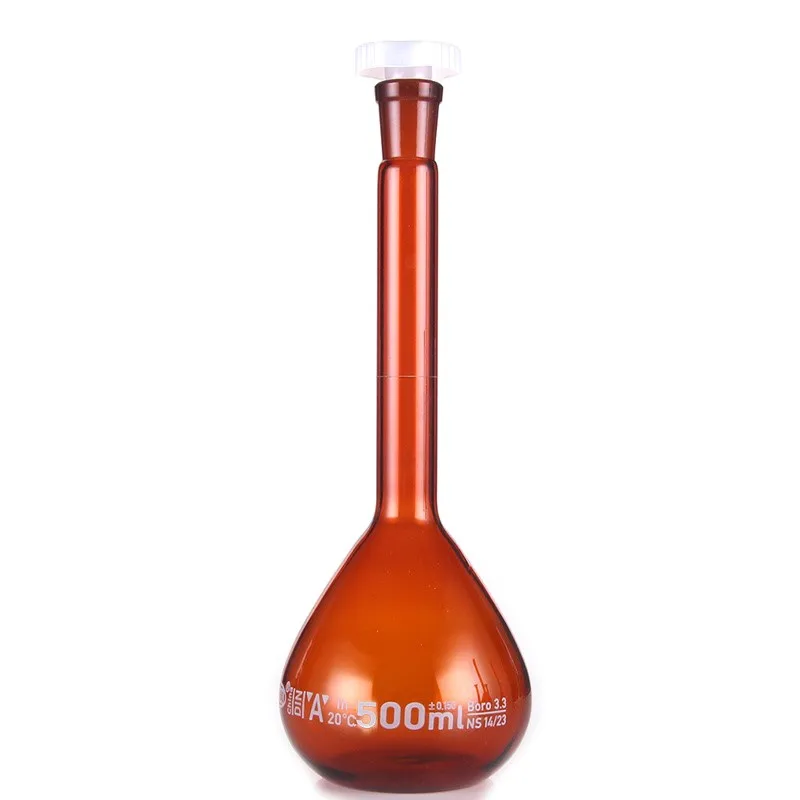 500ml brown Lab Borosilicate Glass Volumetric Flask with plastic Stopper Office Lab Chemistry Clear Glassware Supply