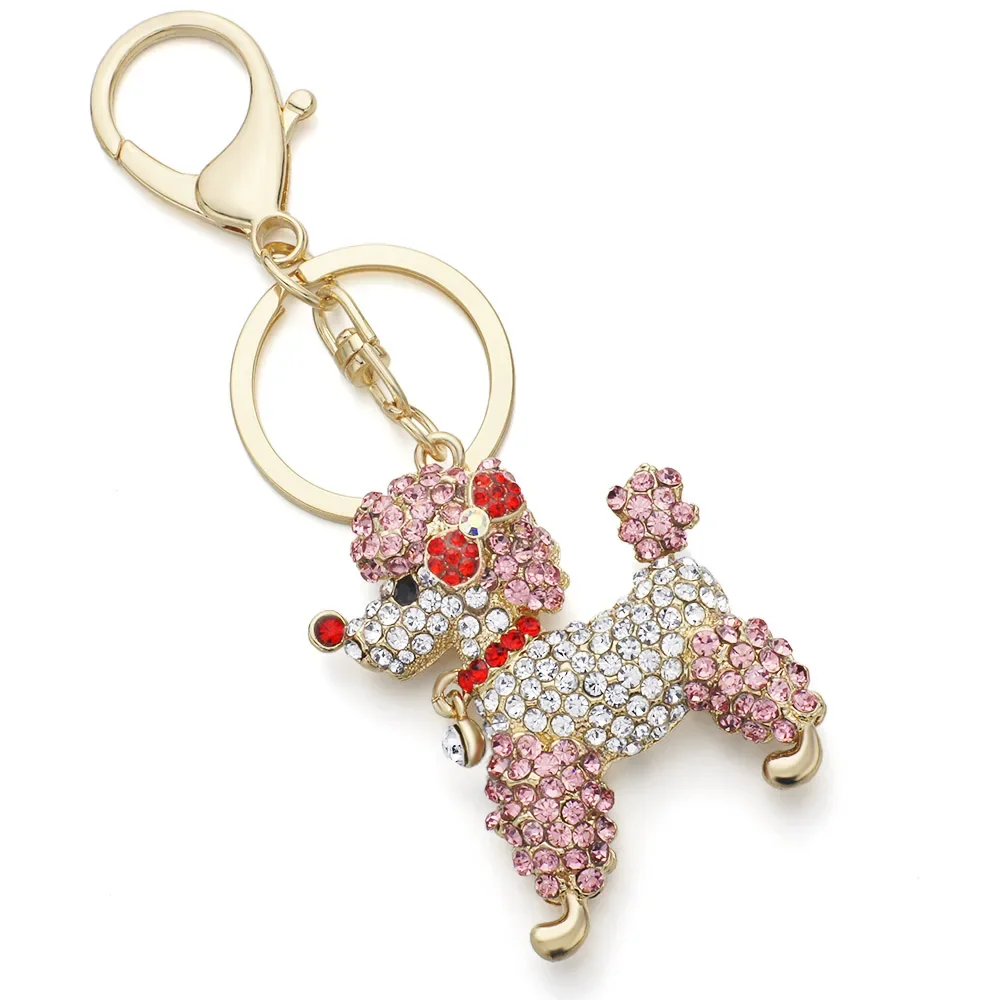 Fashion Colorful Rhinestone-studded Cute Puppy Design Key Chain Creative Metal Car Key Chain Poodle Shaped Rhinestone Pendant