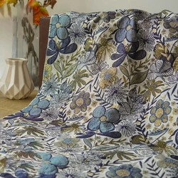 Blue Embossed Flower Jacquard Brocade Fabric Gold Silk Women's Dress Bag Decorative Sewing Fabric 50cmx160cm