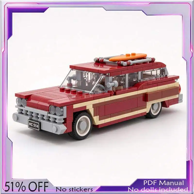 357PCS Classic Station Wagon Model Building Blocks 1959 Vintage Family Vehicle Assembly DIY Creative Collection Display Gift