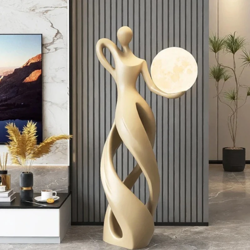 28CM Designer Abstract Floor Sculpture Statement Art Piece Large Welcoming Figurine for TV Cabinet Decor Modern Home Artwork