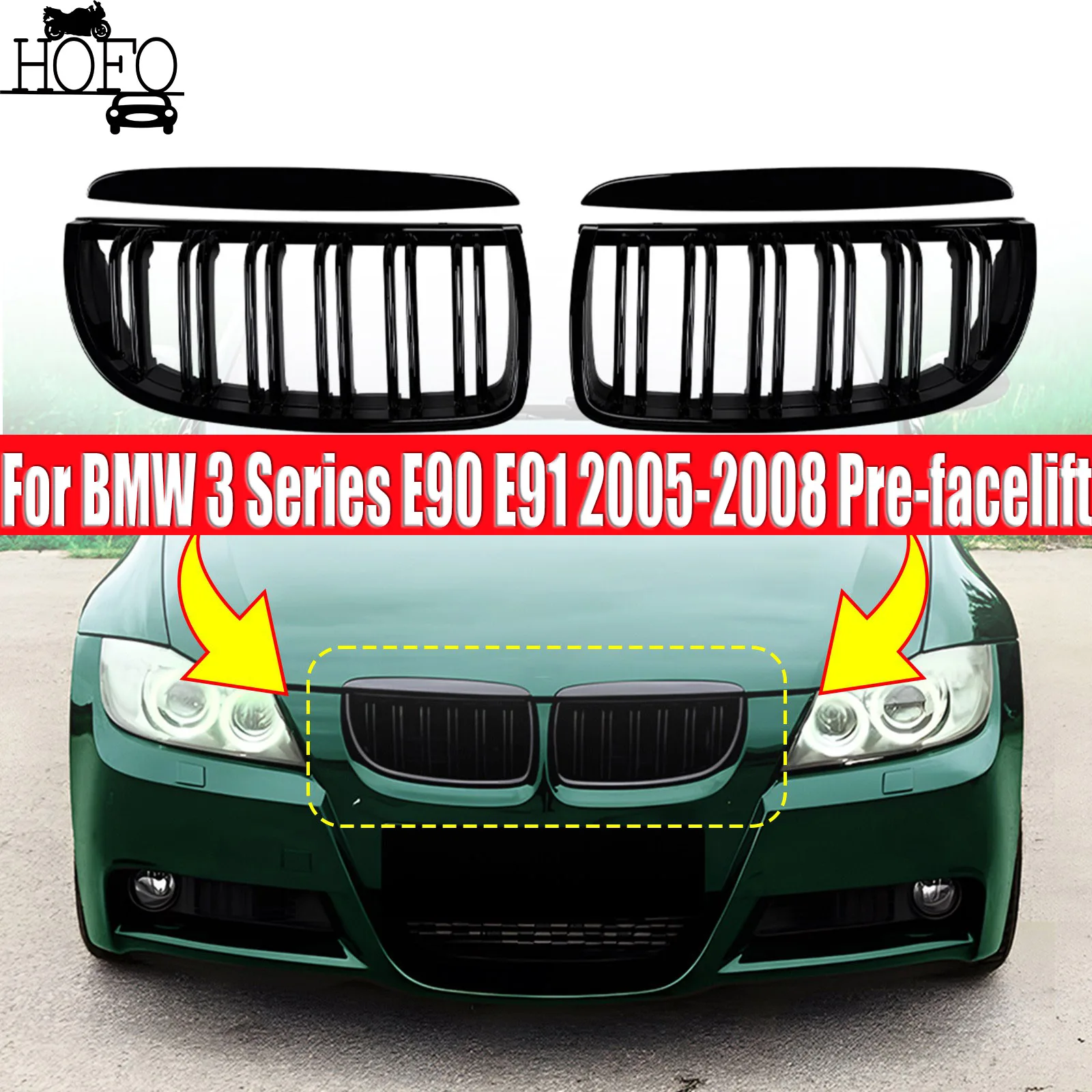 

For BMW 3 Series E90 E91 2005-2008 Pre-facelift Front Kidney Bumper Grille Double Slat