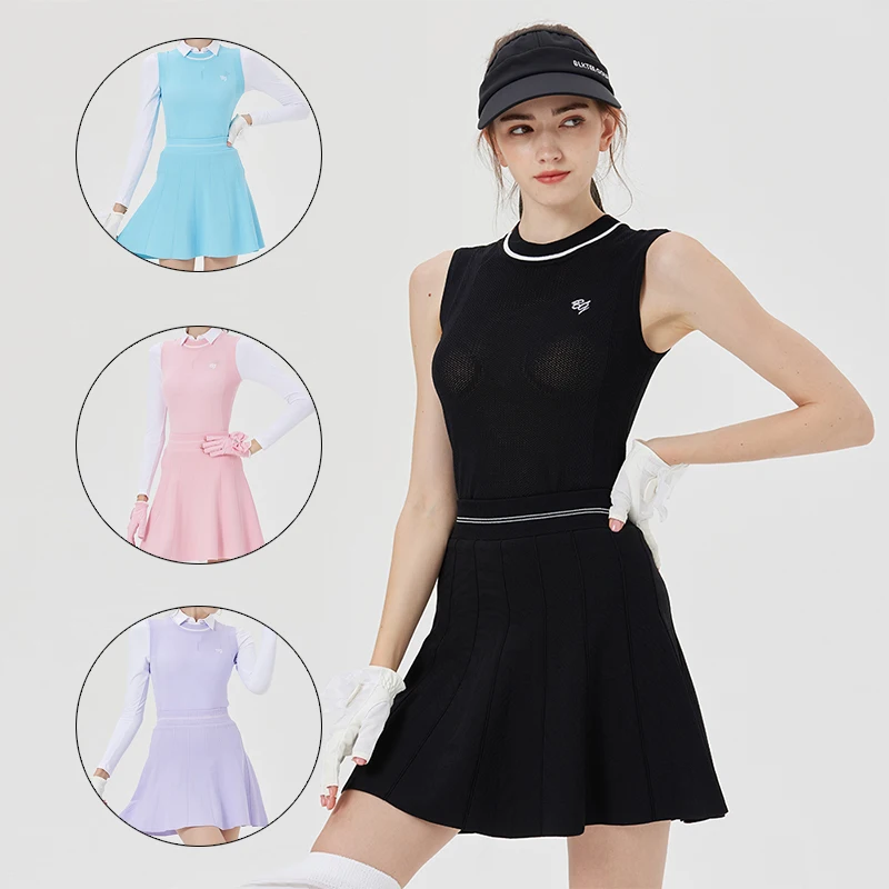 Blktee Autumn Ladies O-Neck Warm Vest Stretch Knitted Golf Tank Tops Women Slim Soft Skirt High Waist Pleated Culottes Chic Sets