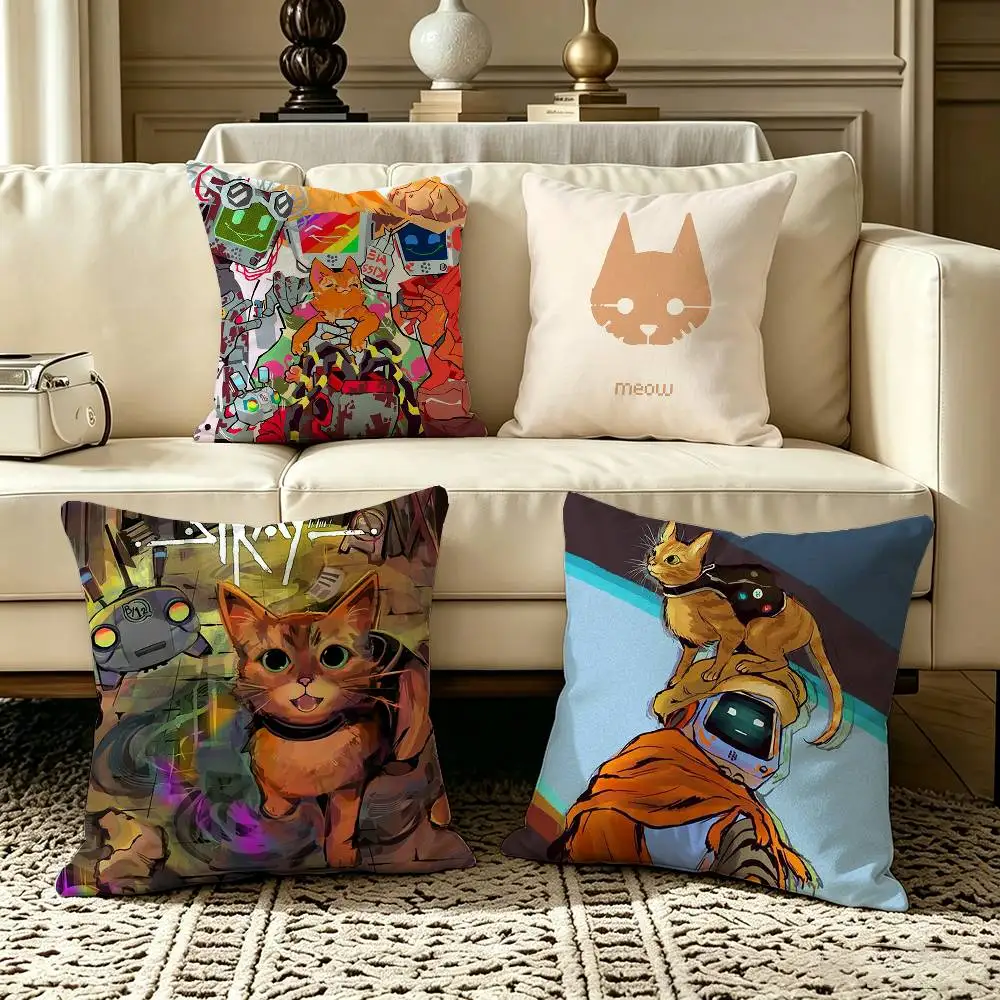 Stray C-Cat Game  Square Double-Sided printed Pillow Case Bedroom Bedside Pillow Sofa Cushion Cover