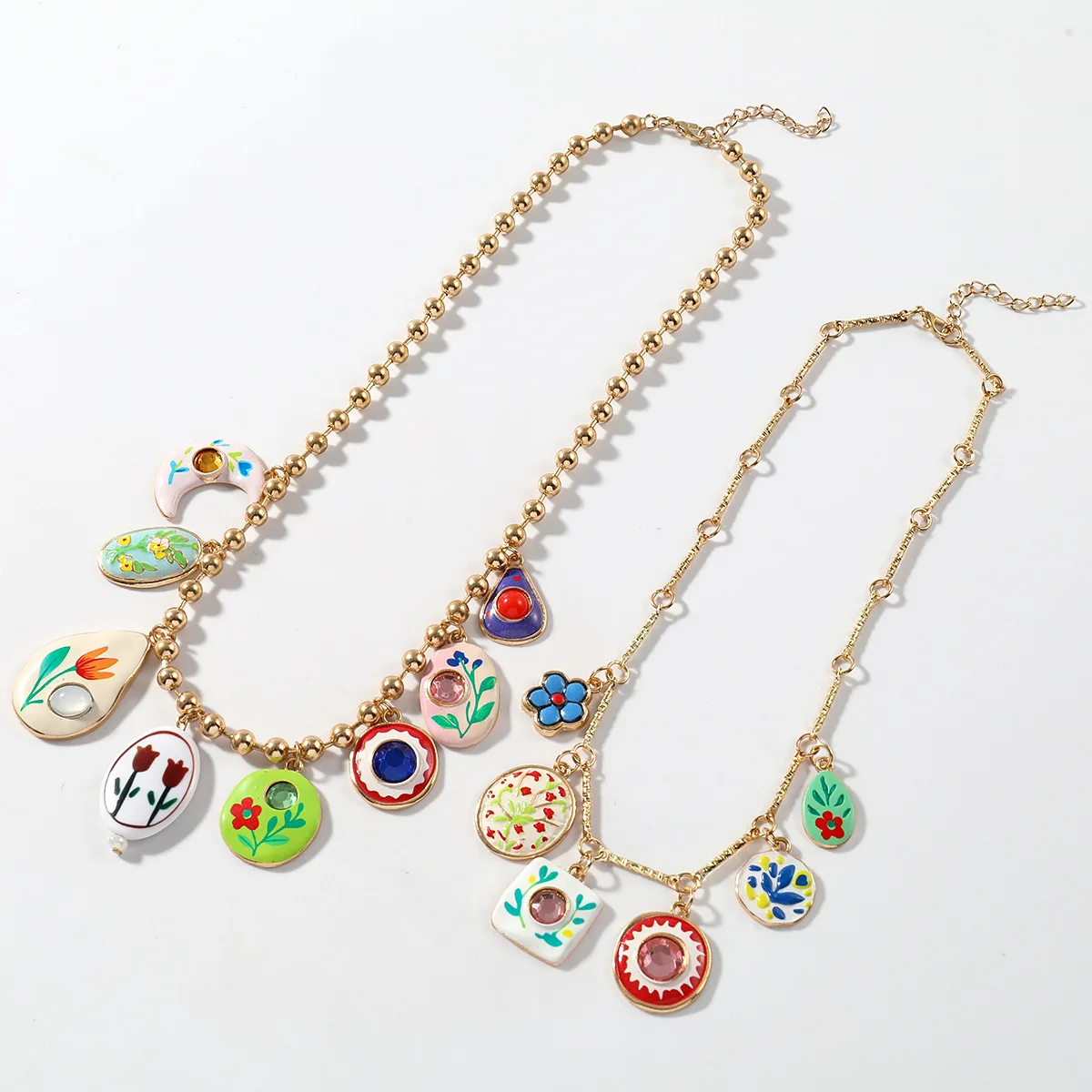 ZA multi-layer printing flower moon water drop pendant necklace light luxury stacked collarbone chain female source