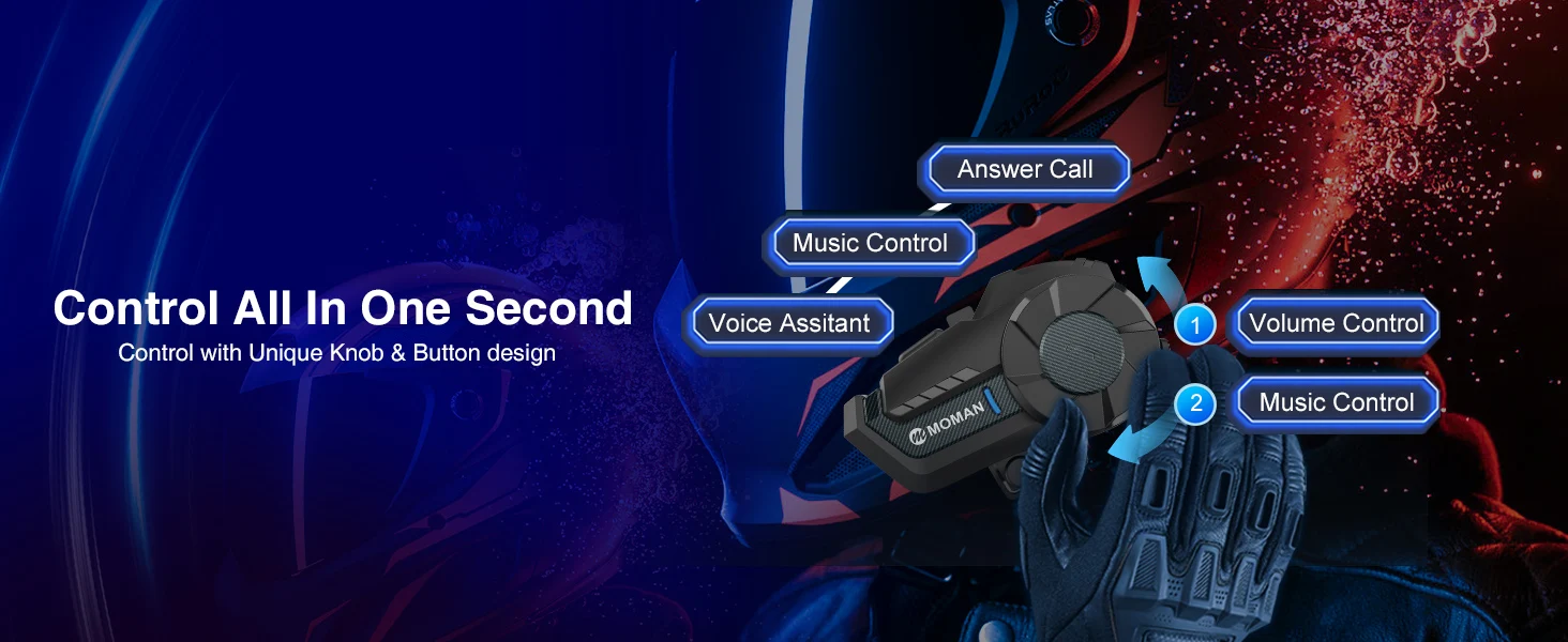 Moman Motorcycle Helmet Intercom Mesh Bluetooth Helmet Headset Moto Interphone Wireless 5.1 Communication System to 1000M Radio