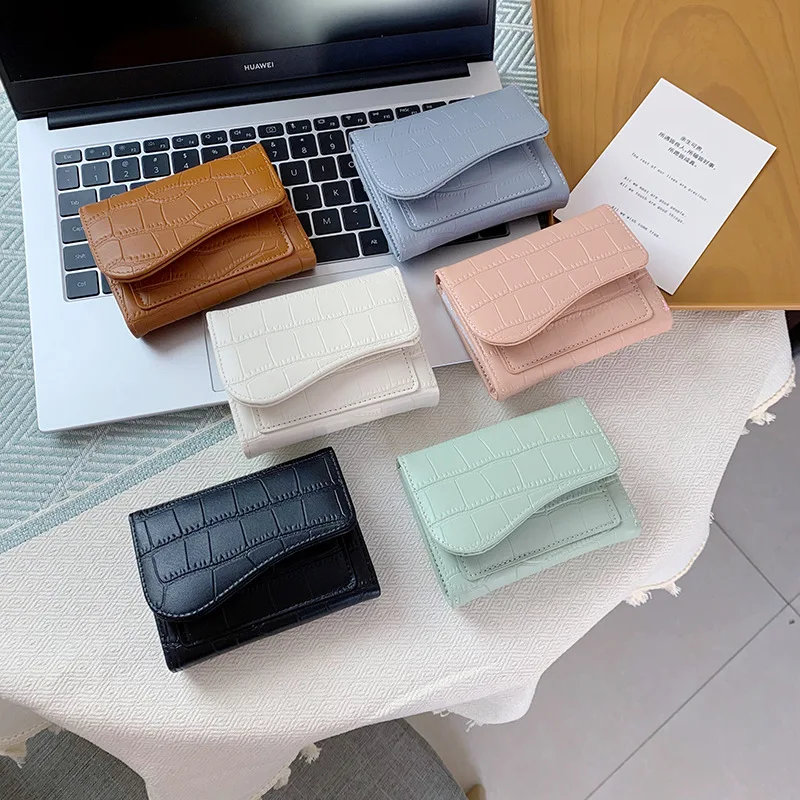 Women Mini Wallet Purse Female Short PU Leather Multi colormulti-compartment zippered coin purseFashion Multiple Card Positions