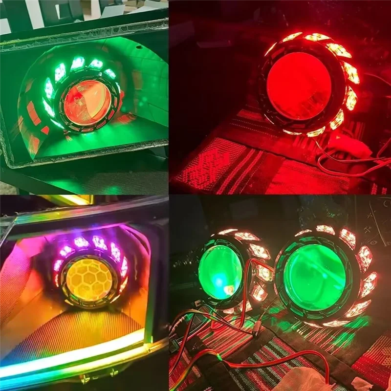 

A99F-Headlight Modification Accessory LED Projector Lens Spiral Shroud APP RGB Integrate Daylight Cover