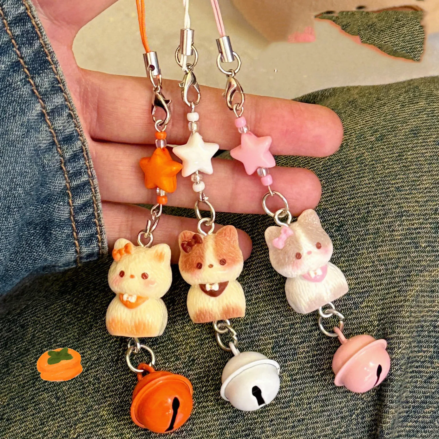 1/3 Pcs Cute Cat Phone Chain Pendant Versatile Bell Star Pendant Cartoon 3D Cat Bag Keychain Pendant