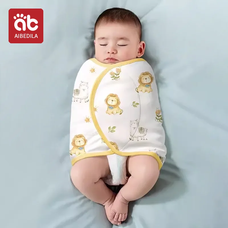 

AIBEDILA Newborn Baby Swaddle Raised Hand Anti-shock Swaddle Cloth Double layer Blanket Newborn Baby Cotton Wrapped Around Quilt