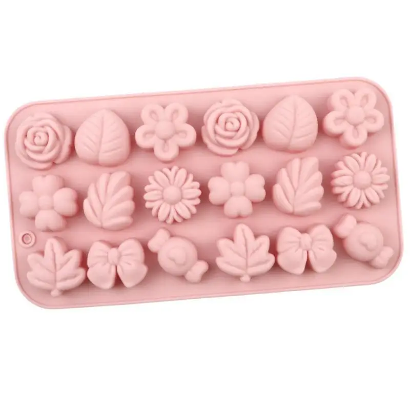 Silicone Candy Mold Flower Leaf Bow Pattern Easy Release Food Grade for Homemade Chocolate Soap Wax DIY Projects