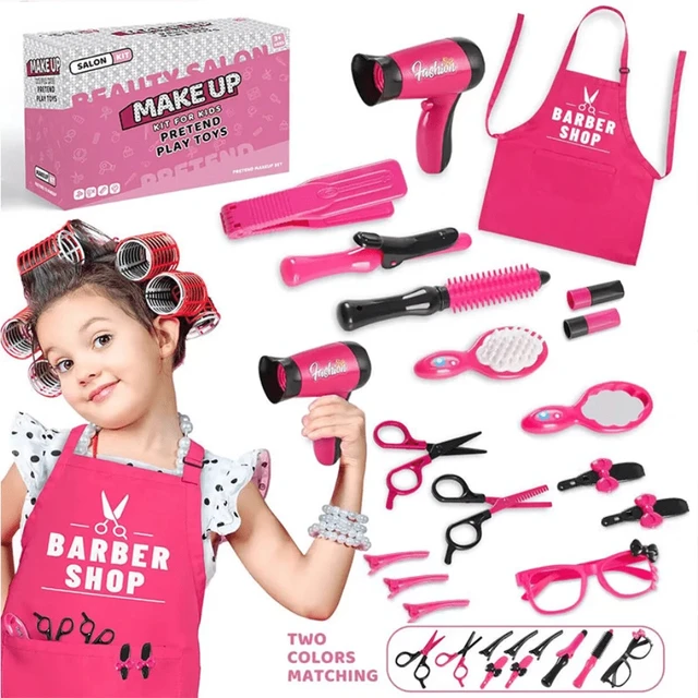 17pcs Pretend Play Hair Salon Set For Girls, Including Hair Dryer Toy,Hair Cutting Cape Styling Accessories,Toys For Girls
