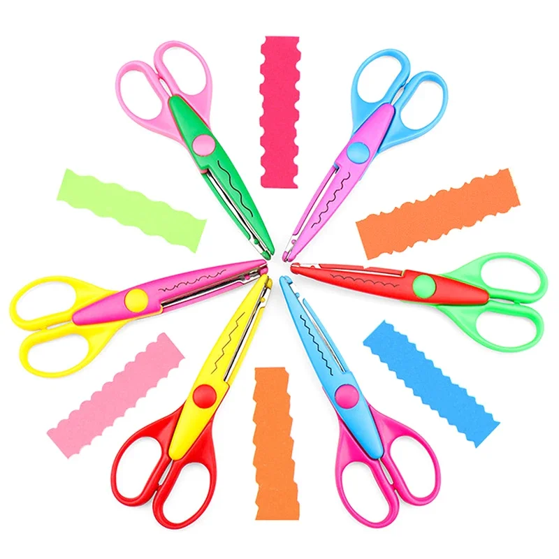 6pcs/Set Kawaii Wavy Pattern Scissors Set DIY Handmade Paper Craft Tools Photo Card Cutters Kids Gifts Office Supplies