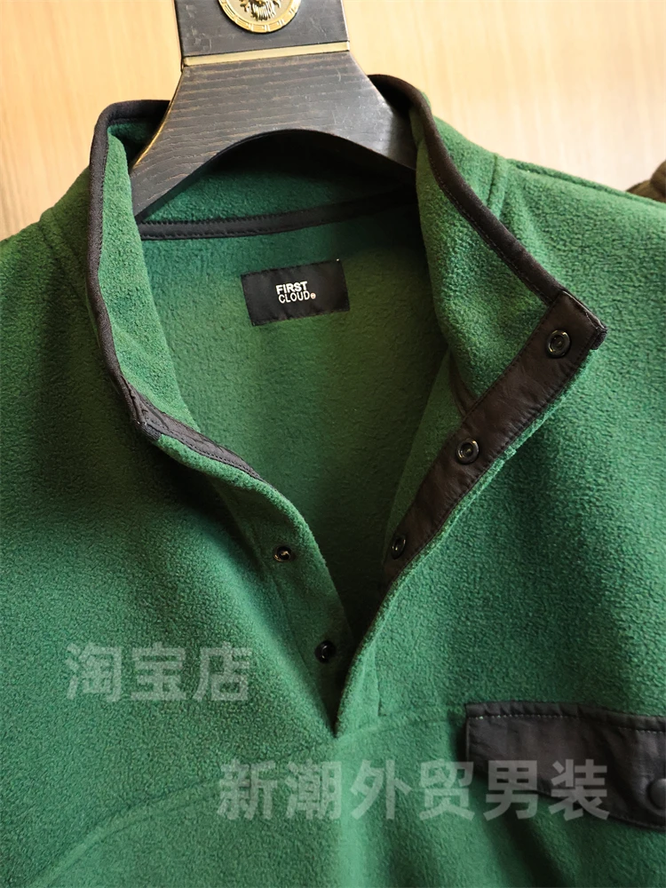 Thickened Fleece Long Sleeve Sweatshirt for Men Outdoor Windproof Half Open Collar Warm Standard Fit Polyester Autumn Fashion...