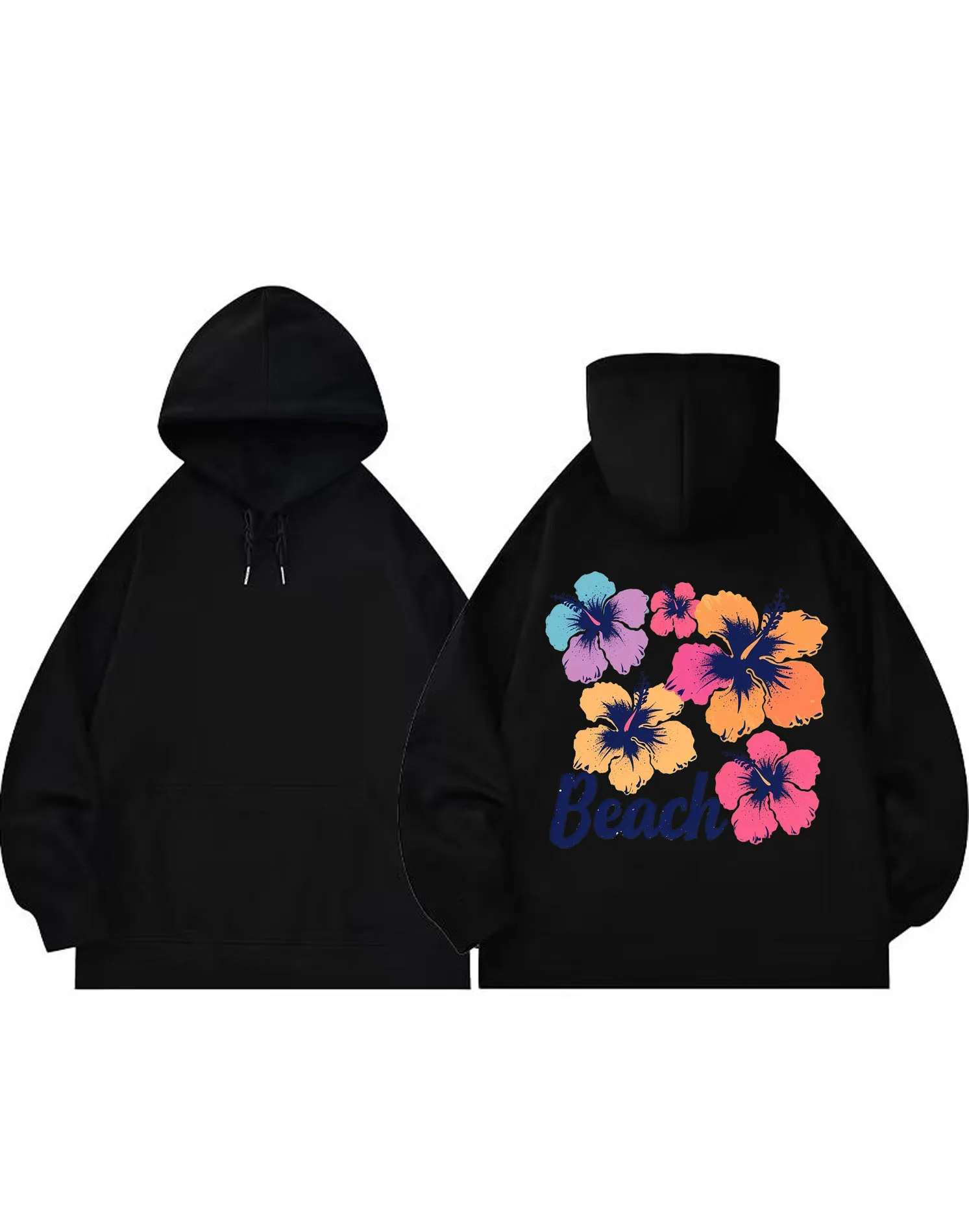 شاطئ زهرة الكركديه الجرافيك الأبيض هوديي الرجال النساء موضة ملابس الشارع الشهير المتضخم هوديي تصميم فني 2025 عصري