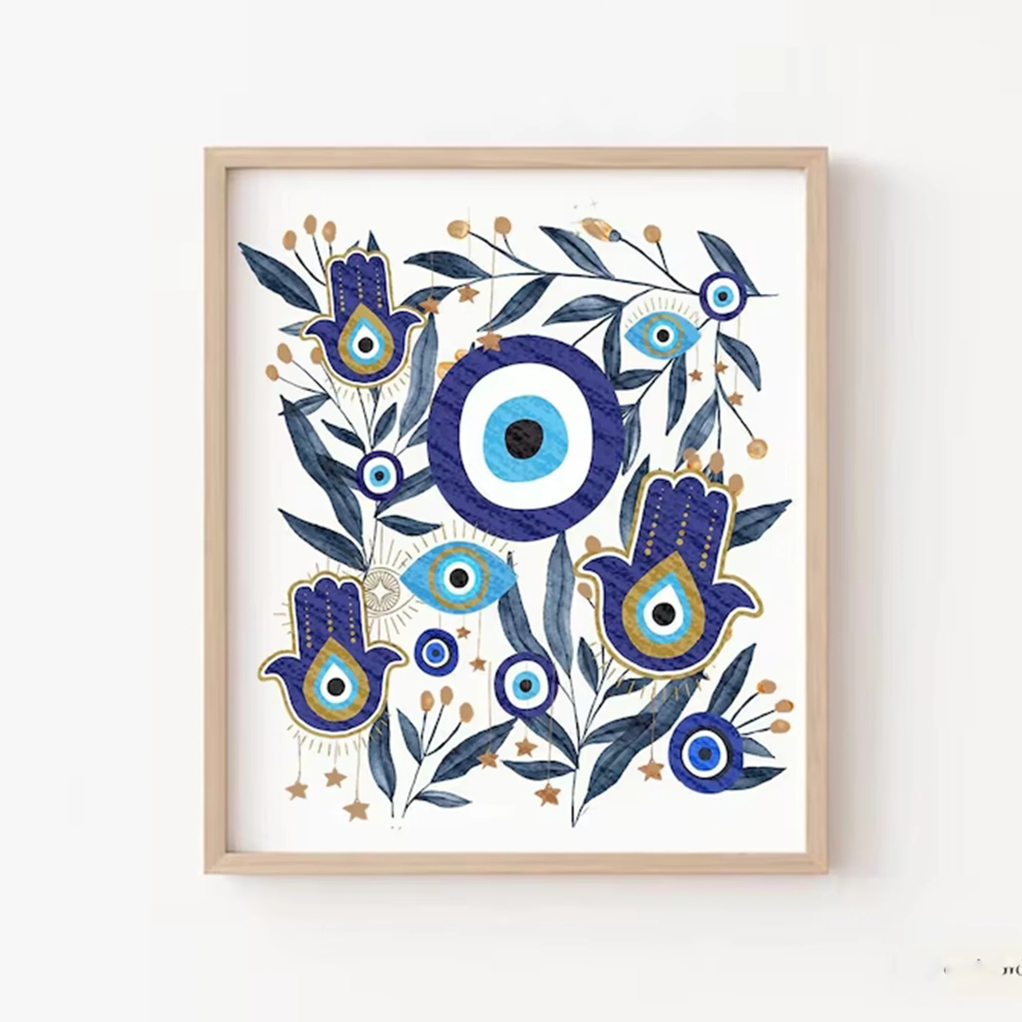 Modern Blue Evil Eye Jewish Wall Art Print Canvas Painting Poster Picture For Living Room,Bedroom Home Decor