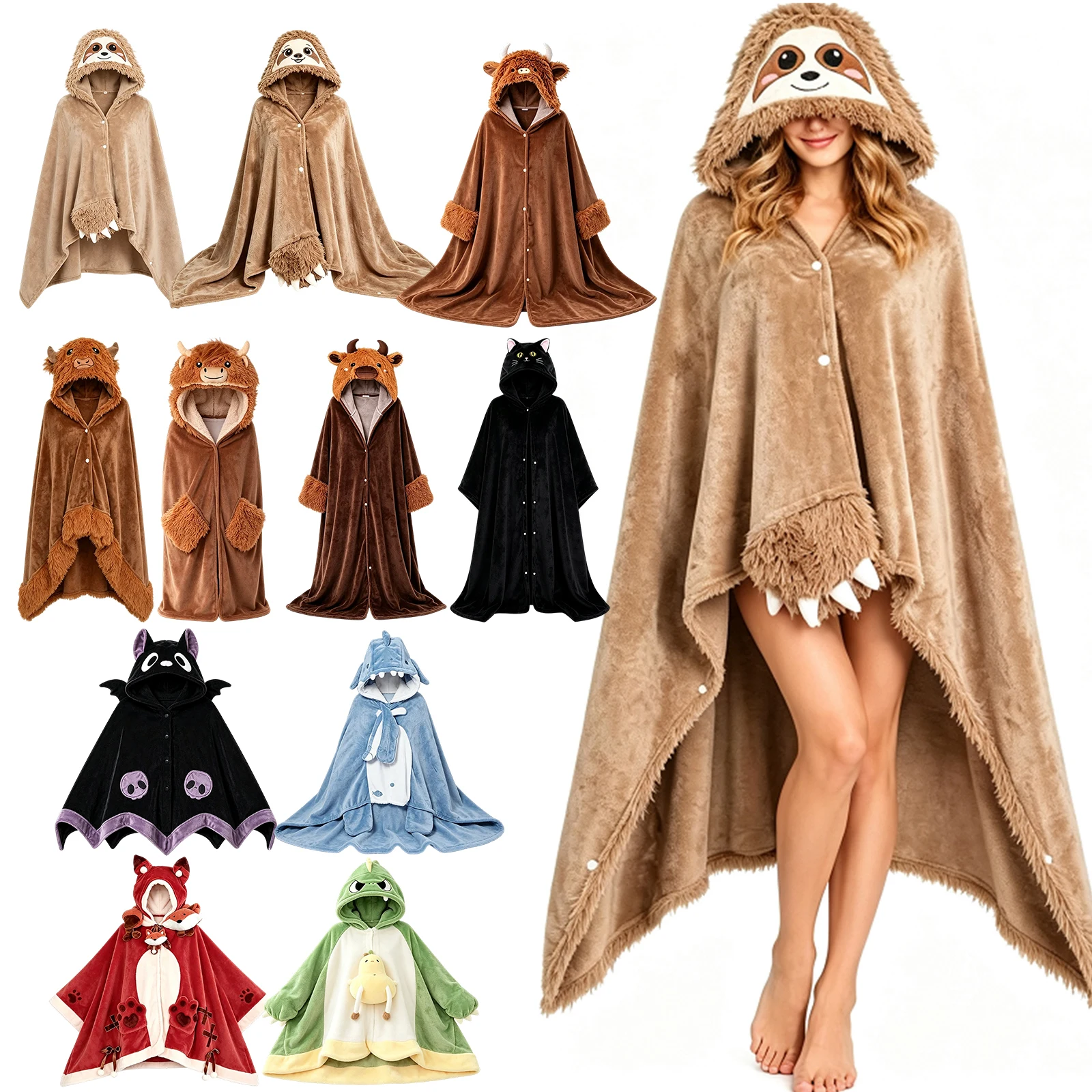 Halloween Wearable Blanket Cute Raccoon Flannel Hoodie Throw Shawl Wrap for Women 150x130cm
