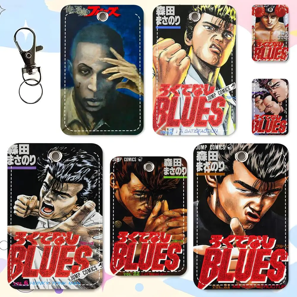 1pc Ore To Akuma No Blues Card Case Keychain Access Card Bag Key Tag Ring Leather Card Holder Key Ring Access