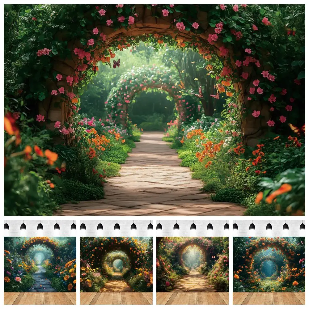 

Spring Flowers Forest Backdrop Green Plants Baby Kids Birthday Party Wedding Portrait Photography Background Decor Photo Studio