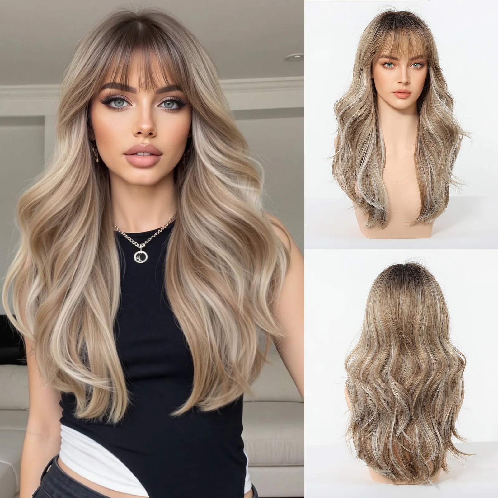 Ombre Pink Big Wavy Long Curly Full Wig for Women European American Style Natural Fashion Halloween Influencer Wig
