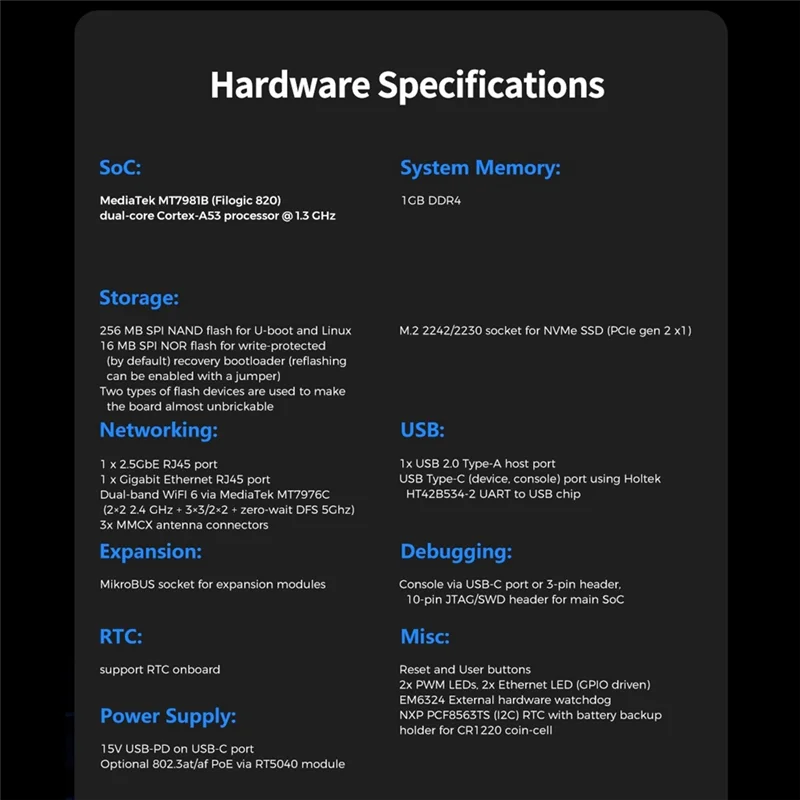 Für Banana Pi Openwrt One Router Board Mediatek MT7981B 1GB DDR4 2,5Gbe RJ45 Und Gigabit Ethernet RJ45 Router