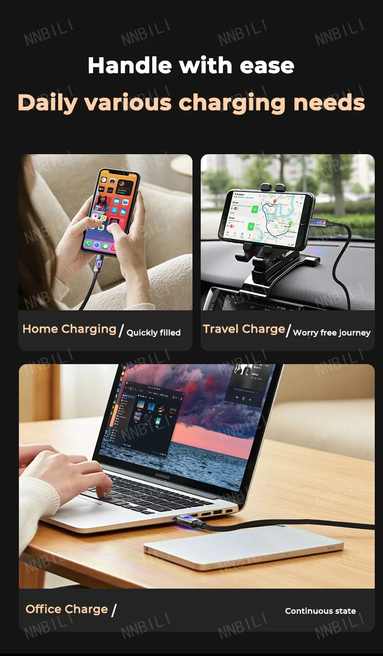 NNBILI Dual Type C 120W USB A to Type C Fast Charging Data Cord Type-C Quick Charging for Huawei MacBook iPad iPhone 18 17 Honor