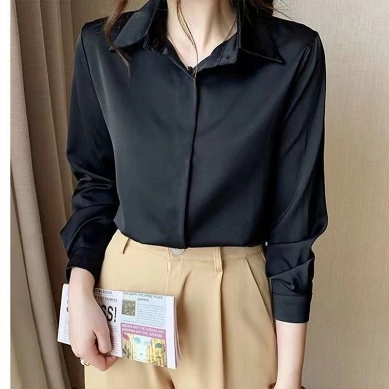 Spring Woman Clothing Long Sleeve Black Shirt Formal Office Lady Simplicity Preppy Style Thin Non Ironing Anti Wrinkle Generous