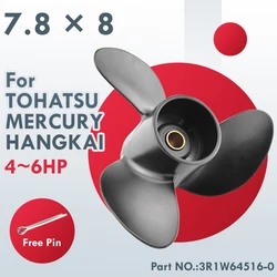 3R1W64516-0 Marine Propeller For Tohatsu Mercury 4hp 5hp 6hp 7.8*8 Outboard Aluminum Alloy Screw 3 Blade 12 Spline  Engine Part