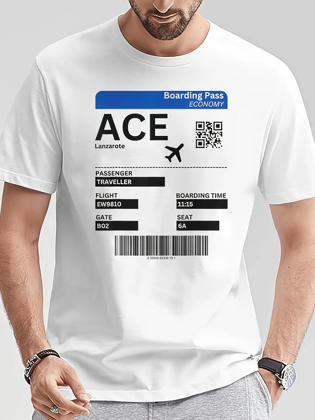 Boarding Pass, Lansarot Island Ticket, Ace T-shirt, Fun Gift Printed T-shirt - Four Seasons Casual Short Sleeved Shirt