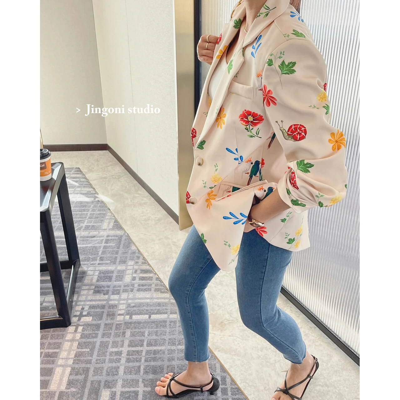 Imagem -05 - Blazers Xadrez Floral Tailorinn para Mulheres Tops Elegantes Jaquetas Elegantes Cabolsas Chiques Roupa Coreana Terno da Moda Primavera 2023